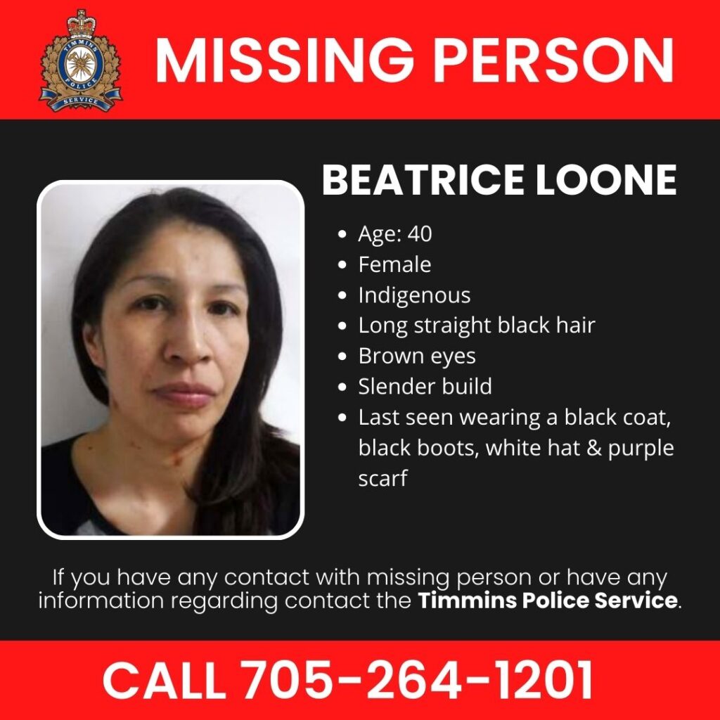 MISSING PERSON BEATRICE LOONE Timmins Police Service